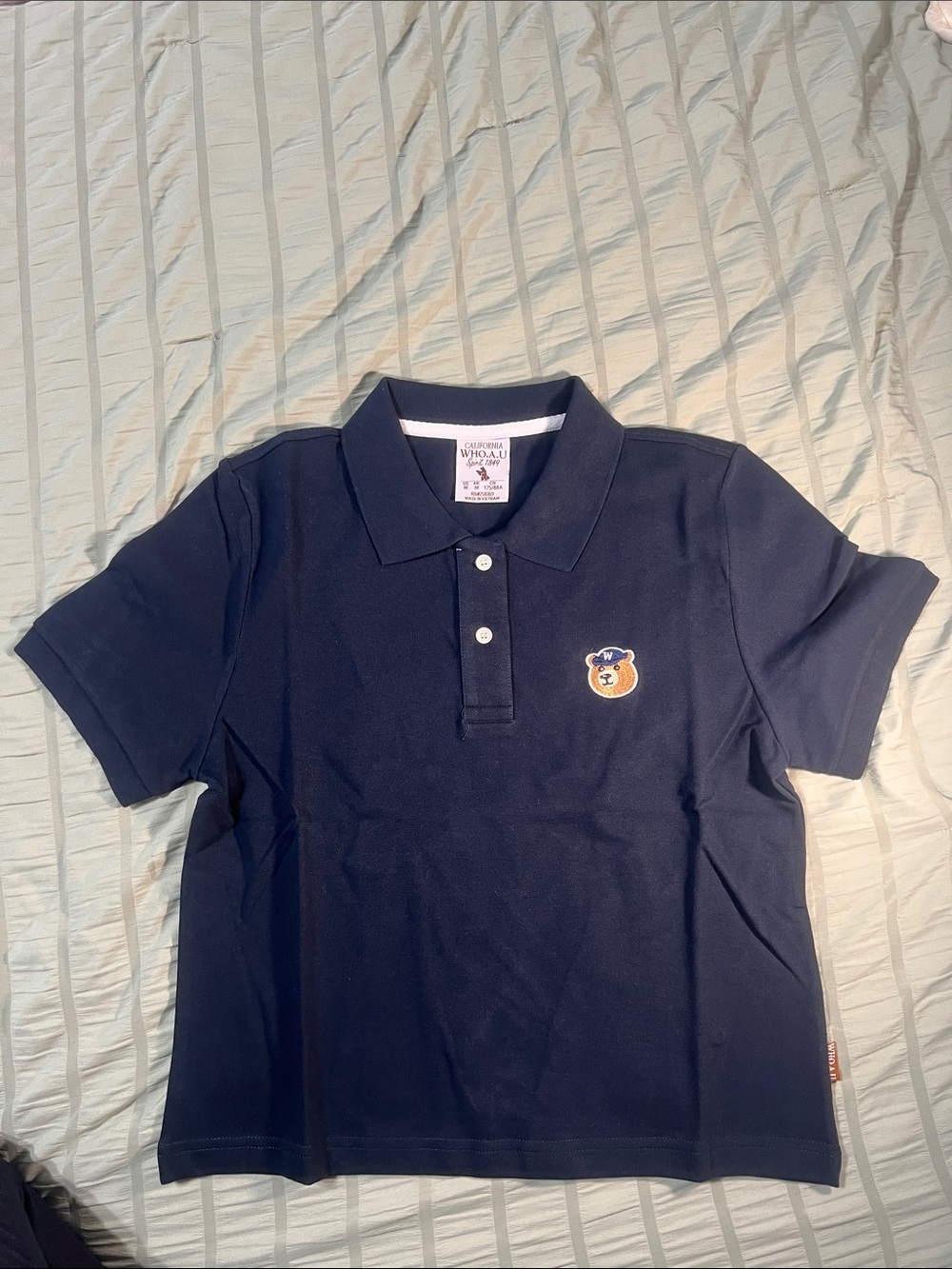 Navy Short Sleeve Polo Tee with Embroidered Bear - Unbranded